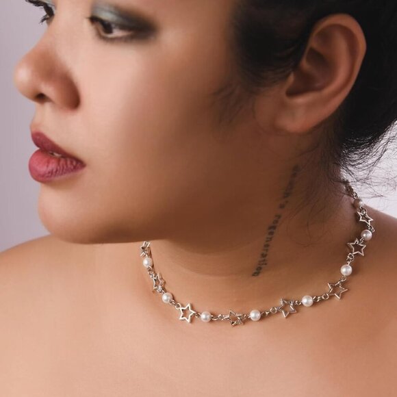Star Imitation-Pearl Choker, Star Necklace Y2k, Emo Grunge Y2k Necklace, Christm - Picture 3 of 7
